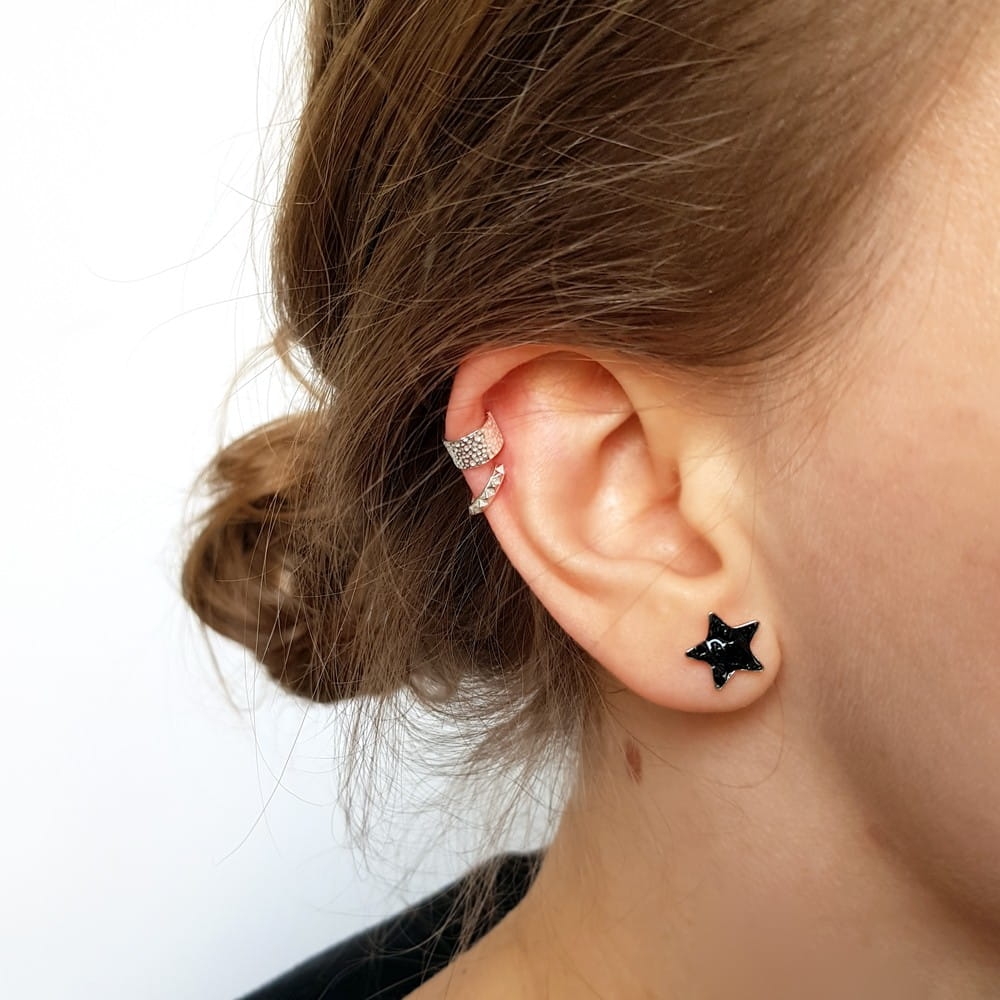 Nausznica szeroka młotkowana srebro p.925