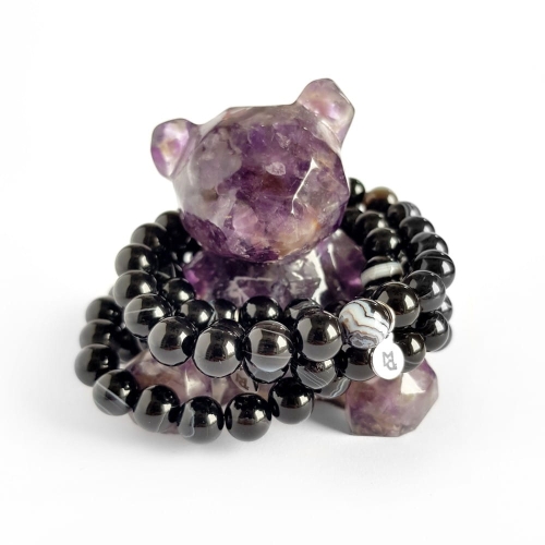 Bransoletka czarny agat pasiasty 8 mm