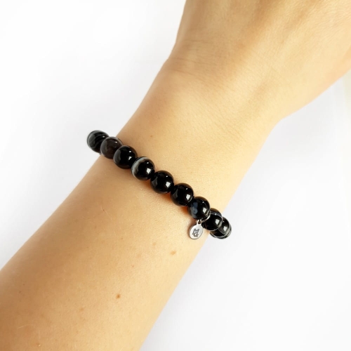 Bransoletka czarny agat pasiasty 8 mm