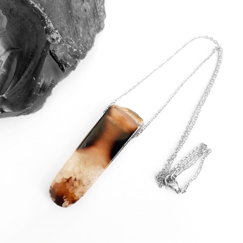 Naszyjnik unikat agat na srebrnym łańcuszku stal chirurgiczna