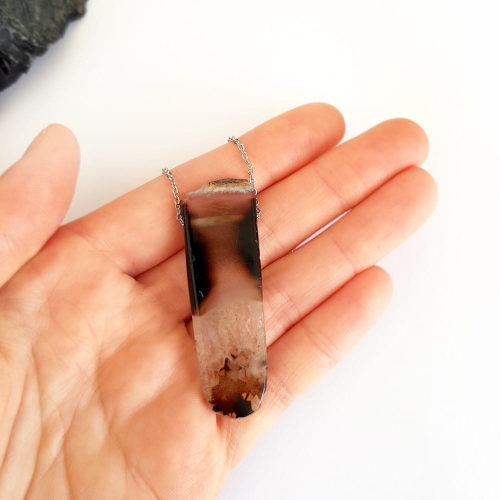 Naszyjnik unikat agat na srebrnym łańcuszku stal chirurgiczna