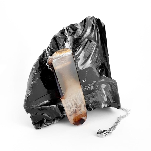 Naszyjnik unikat agat na srebrnym łańcuszku stal chirurgiczna