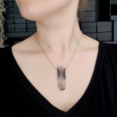 Naszyjnik unikat agat na srebrnym łańcuszku stal chirurgiczna