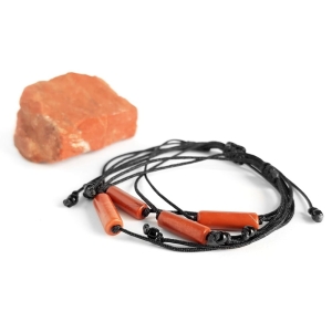 Bransoletka czerwony jaspis patyczek na czarnym sznurku Red stick