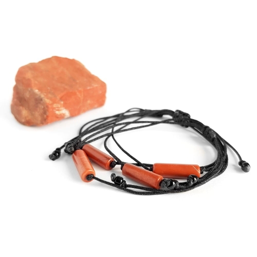 Bransoletka czerwony jaspis patyczek na czarnym sznurku Red stick