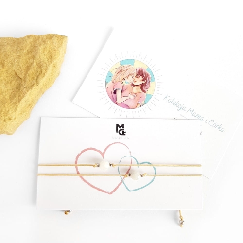 Bransoletki dla mamy i córki kamień księżycowy na beżowym sznurku