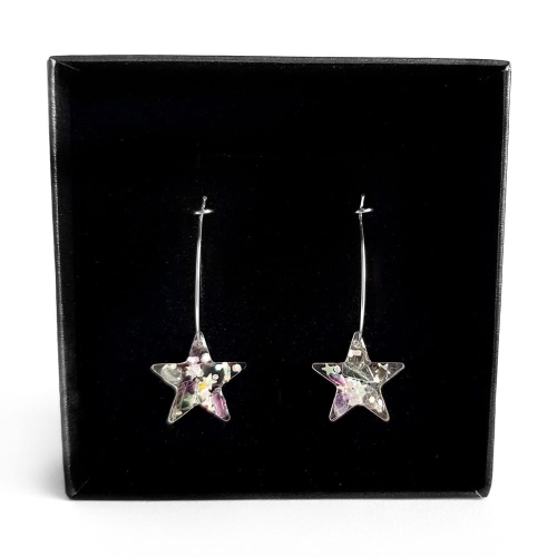 Kolczyki unikaty fluoryt gwiazdki na srebrnych kółeczkach stal chirurgiczna Sparkles fluorite