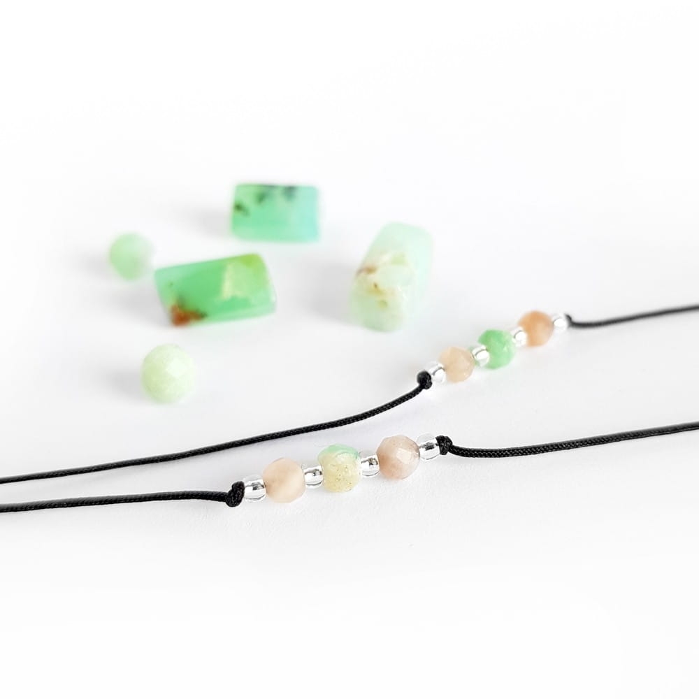 Bransoletka chryzopraz i kamień słoneczny na czarnym sznurku Lunar Chamukuy