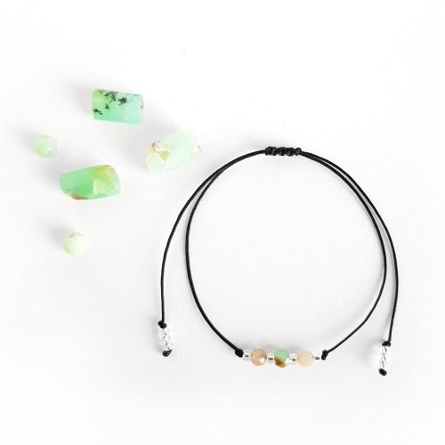 Bransoletka chryzopraz i kamień słoneczny na czarnym sznurku Lunar Chamukuy