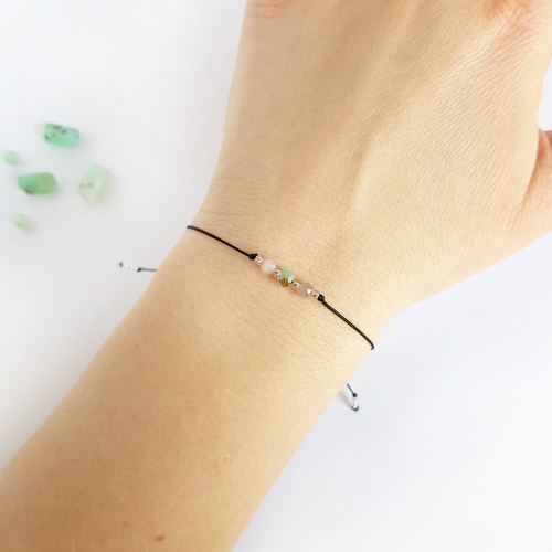 Bransoletka chryzopraz i kamień słoneczny na czarnym sznurku Lunar Chamukuy