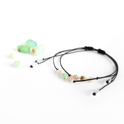 Bransoletka chryzopraz i kamień słoneczny na czarnym sznurku Lunar Chamukuy