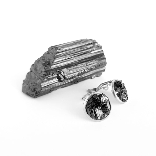 Klipsy czarny turmalin w żywicy stal chirurgiczna Sparkles black