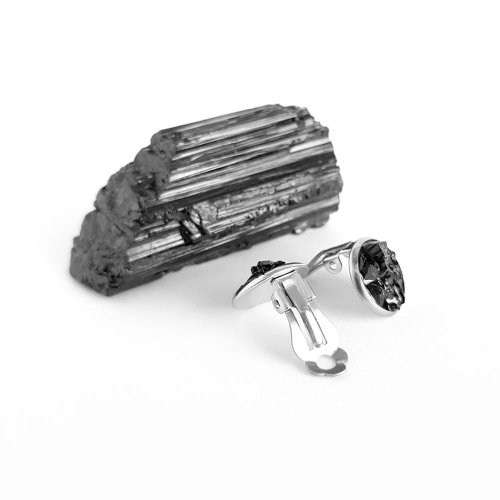 Klipsy czarny turmalin w żywicy stal chirurgiczna Sparkles black