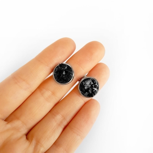 Klipsy czarny turmalin w żywicy stal chirurgiczna Sparkles black