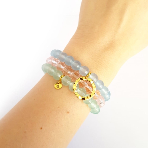 Zestaw bransoletek z jadeitu i szkła Caribbean gold