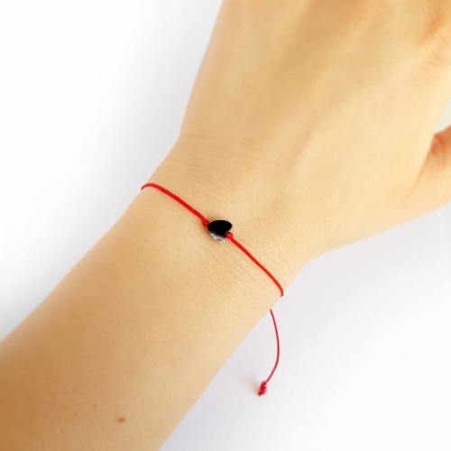 WishYouLuck czarny agat pasiasty serce bransoletka szczęścia na czerwonym sznurku