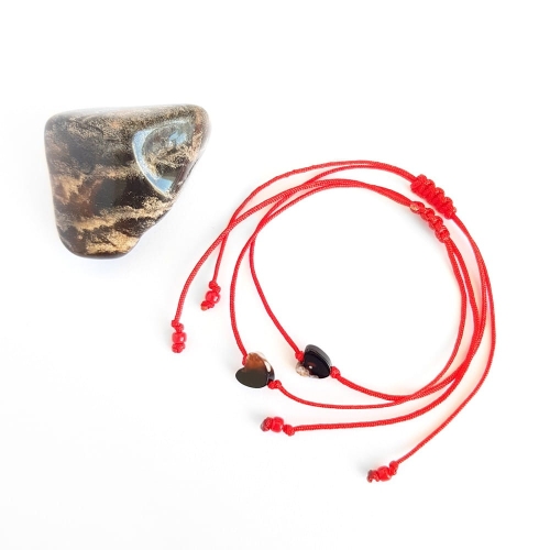 WishYouLuck czarny agat pasiasty serce bransoletka szczęścia na czerwonym sznurku