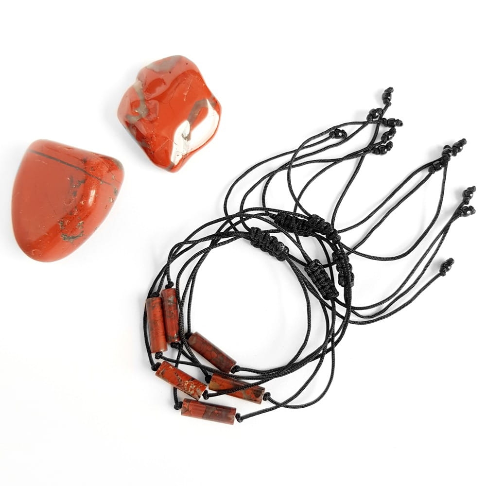 Bransoletka jaspis brekcja patyczek na czarnym sznurku Burgundy stick