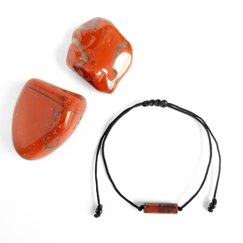 Bransoletka jaspis brekcja patyczek na czarnym sznurku Burgundy stick