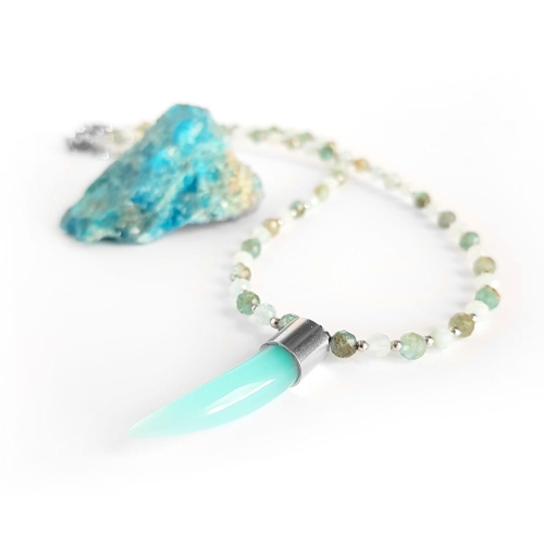 Naszyjnik unikat apatyt, akwamaryn i niebieski kwarc