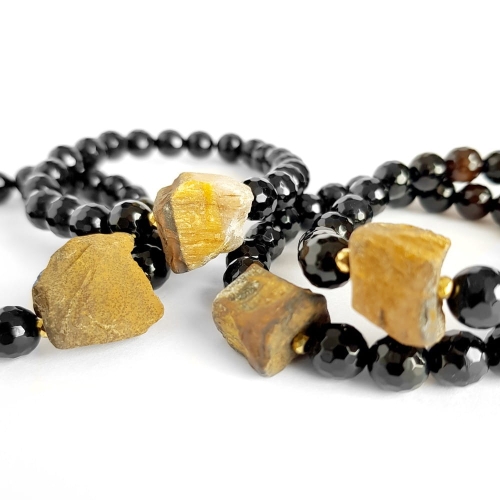 Bransoletka ochronna - tygrysie oko, czarny agat pasiasty i hematyt