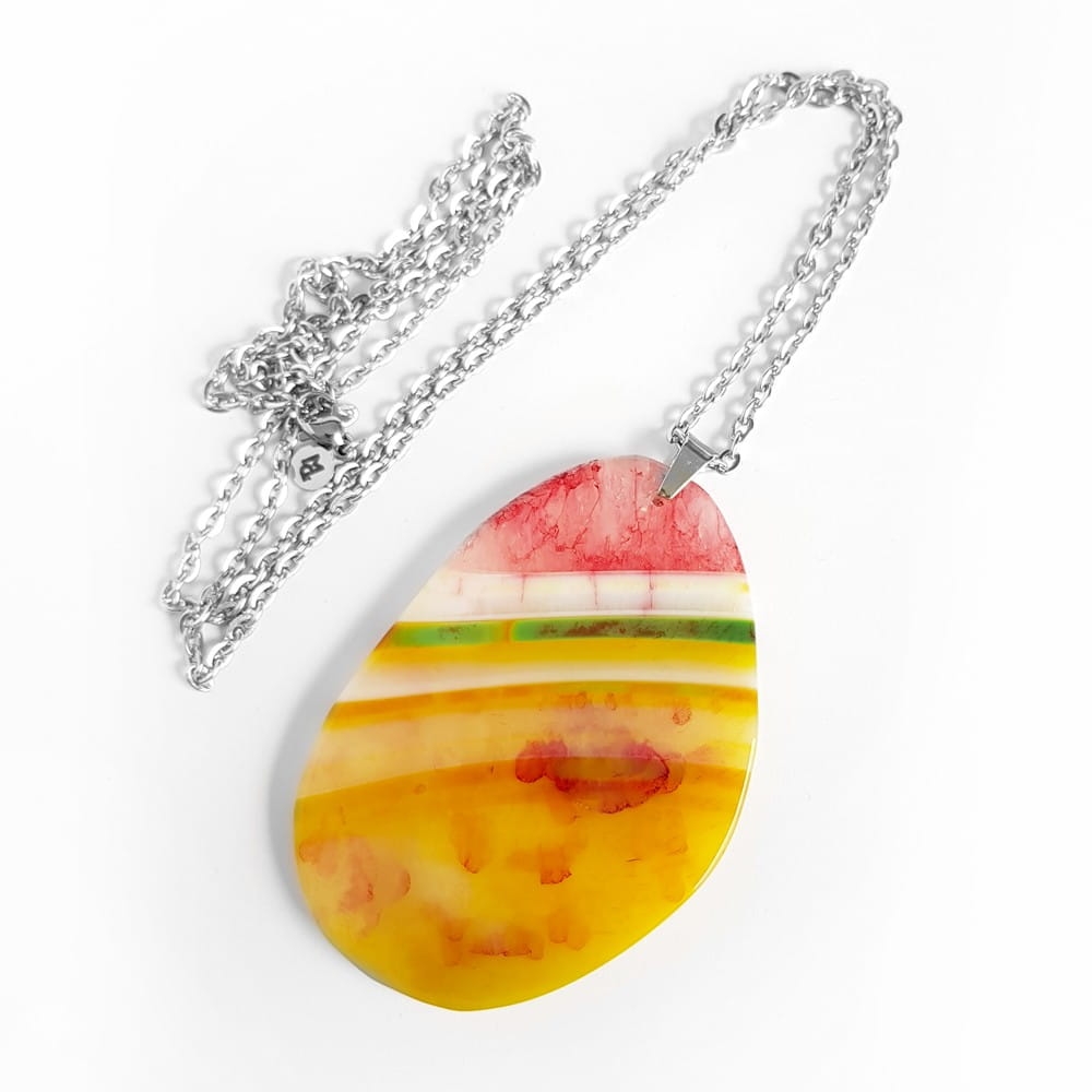 Naszyjnik unikat agat z kwarcem kolorowy plaster stal chirurgiczna