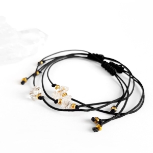 Bransoletka diament z Herkimer i hematyt na czarnym sznurku