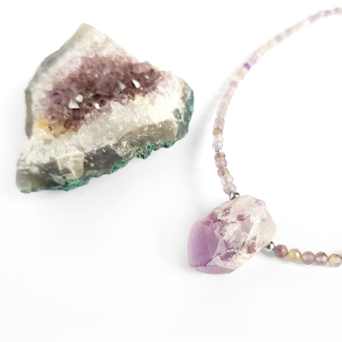 Naszyjnik choker unikat ametyst