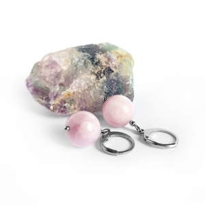 Kolczyki wiszące kunzyt kule stal chirurgiczna