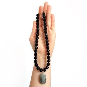 Naszyjnik choker unikat czarny agat pasiasty i labradoryt