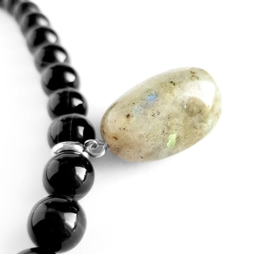 Naszyjnik choker unikat czarny agat pasiasty i labradoryt