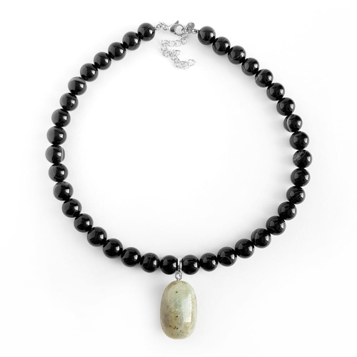 Naszyjnik choker unikat czarny agat pasiasty i labradoryt