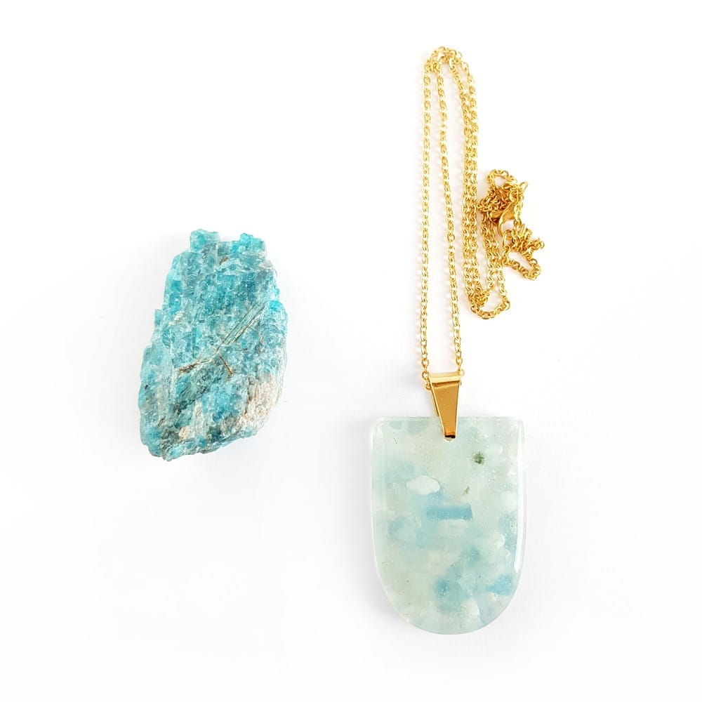 Naszyjnik akwamaryn na złotym łańcuszku stal chirurgiczna Sparkles aquamarine