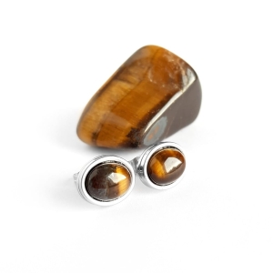 Kolczyki sztyfty owale tygrysie oko stal chirurgiczna