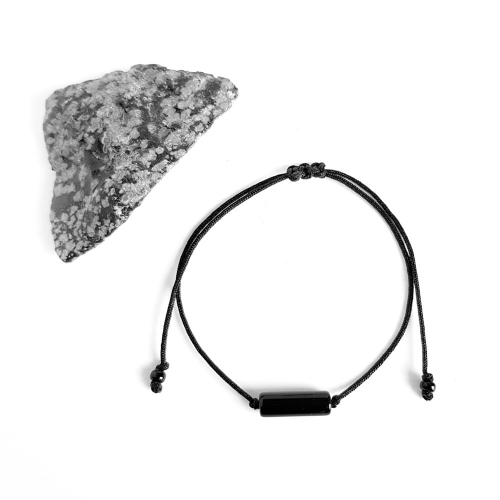 Bransoletka czarny onyks patyczek na czarnym sznurku Black stick