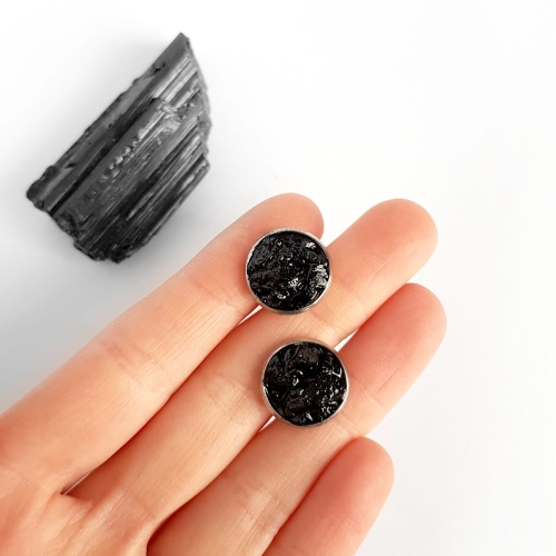 Spinki do mankietów czarny turmalin w żywicy stal chirurgiczna Sparkles black