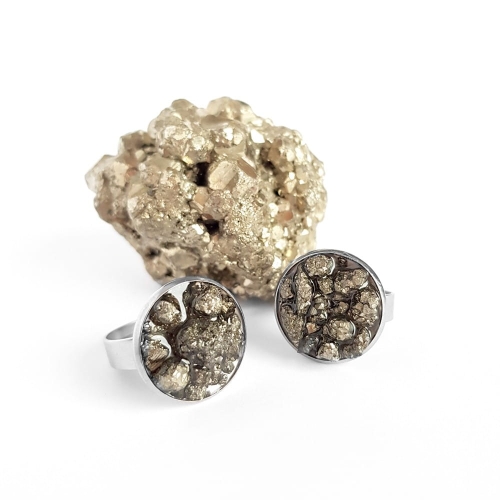 Pierścionek klasyczny piryt w żywicy Sparkles pyrite