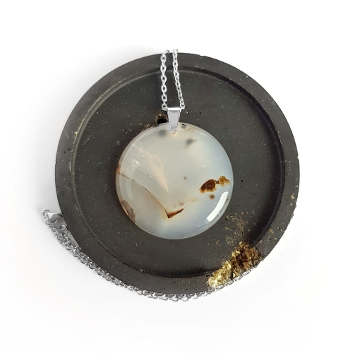 Naszyjnik unikat agat medalion na srebrnym łańcuszku stal chirurgiczna