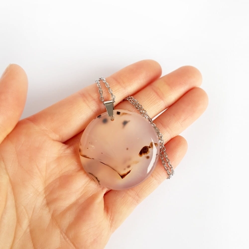 Naszyjnik unikat agat medalion na srebrnym łańcuszku stal chirurgiczna