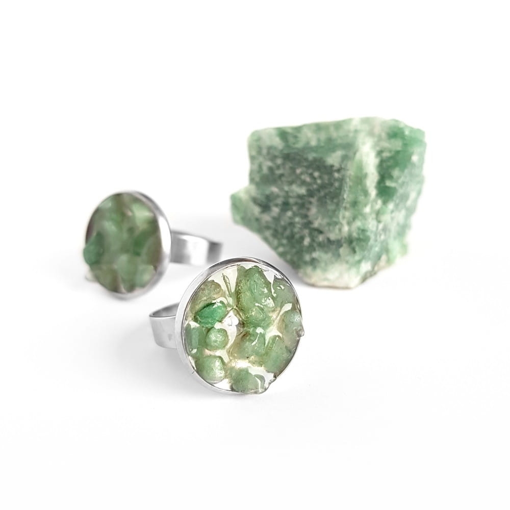 Pierścionek klasyczny awenturyn w żywicy Sparkles aventurine