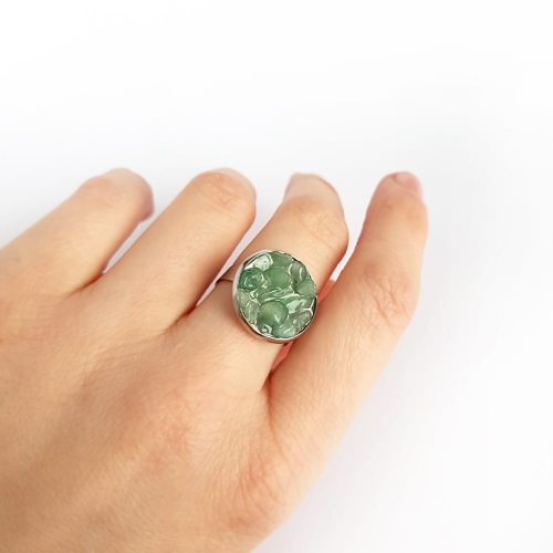 Pierścionek klasyczny awenturyn w żywicy Sparkles aventurine