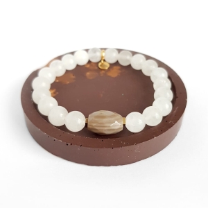 Bransoletka krzemień pasiasty, hematyt i kryształ górski mleczny