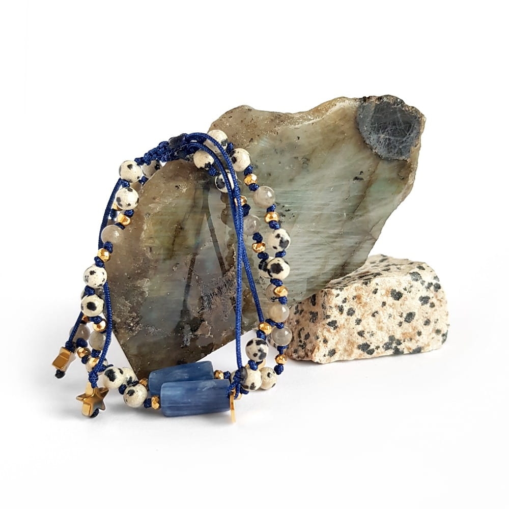 Bransoletka kyanit, hematyt, jaspis dalmatyńczyk i labradoryt  Fullness of positivity