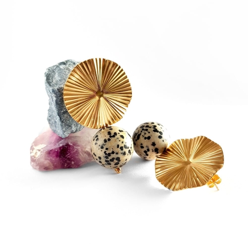 Kolczyki jaspis dalmatyńczyk i złota stal chirurgiczna