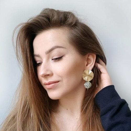 Kolczyki jaspis dalmatyńczyk i złota stal chirurgiczna