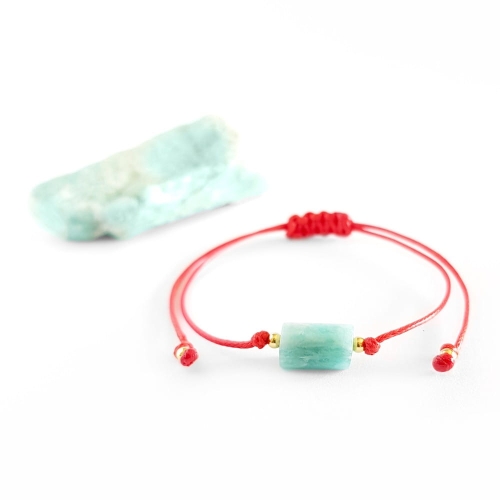 WishYouLuck amazonit bryłka i pozłacane srebro p.925 bransoletka szczęścia na czerwonym sznurku