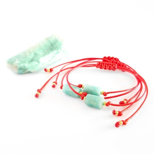 WishYouLuck amazonit bryłka i pozłacane srebro p.925 bransoletka szczęścia na czerwonym sznurku