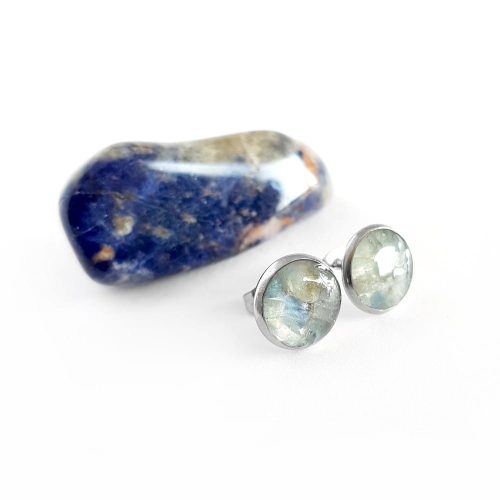 Kolczyki sztyfty akwamaryn w żywicy stal chirurgiczna Sparkles aquamarine