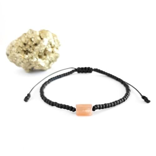 Męska bransoletka na sznurku kamień słoneczny Little sunny cylinder matte black