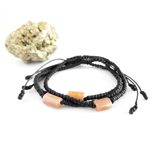 Męska bransoletka na sznurku kamień słoneczny Little sunny cylinder matte black